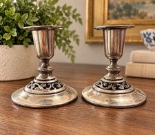 Vintage 1847 Rogers Bros Silverplate Candlesticks – Pair – 4.5” Ornate Design picture