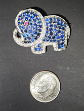 Republican Party Elephant Brooch Pin Blue Rhinestones 14k White Gold Political picture