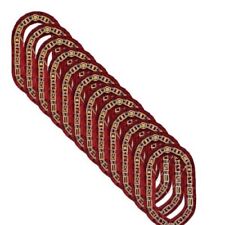 MASONIC BLUE LODGE OFFICERS GOLDEN 12 CHAIN COLLARS with JEWELS ON MAROON VELVET picture