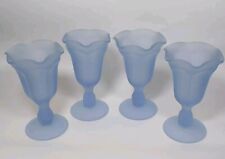 Vintage Indiana Glass Blue Frosted Ruffled Parfait Sundae Fountainware Set of 4 picture