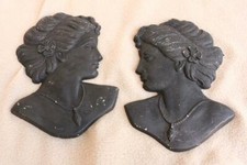 Pair Silhouette Metal Cast Women Ladies Head By Sexton 1968 Lovely   WY picture