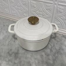 Crofton 2 Qt (2L) Cast Iron Mini Dutch Oven White With Lid Gold Handle picture