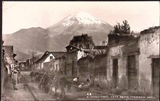 Popocatépetl  View From Anecameca Primitive House Men Walking Mules Vintage RPPC picture