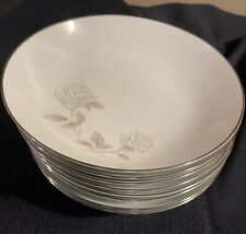 8 Noritake 7.5” Soup Bowls #6216 Rosay, Platinum Trim Vintage Tableware picture