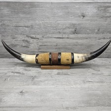 Vintage Wall Mounted 24” BULL HORNS Western Cow Steer HANDMADE Leather Wrap picture
