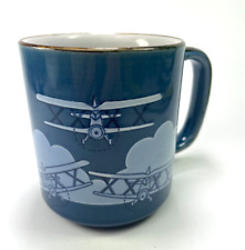 Otagiri Flying Biplanes Coffee Mug Blue and White Aviation 14 oz  Japan Cup C88 picture