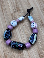 African Trade Beads Antique Venetian Rare Fancy Black Floral picture