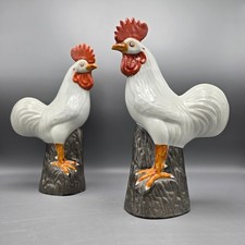 Pair of Vintage Chinese Export-Style White Porcelain Rooster Figurines picture