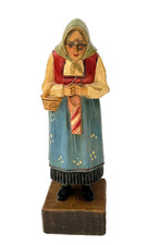 Vintage ANRI Hand Carved Wood Old Lady w/ Basket Knitting Figurine Italy 7