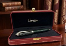 Cartier Diabolo Green Lacquer Platinum Ballpoint Pen Blue Cabochon Gift New Box picture