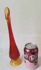 Vintage Fenton Swung Glass Vase Amberina Hobnail Pattern Signed 10 1/2