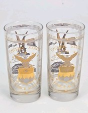 Vtg United States Air Force Academy Tumbler Cocktail Glasses 22K Gold Trim Pair picture