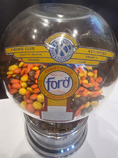 vintage Ford Metal Countertop Gumball Vending Machine w/ Glass Globe & Ford Logo picture