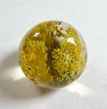 Vintage Art Glass Paperweight Yellow Splatter, Bubbles 2.25” picture