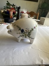 Vtg Porcelain Piggy Bank Pig White With Flowers Nature Handpainted picture