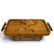 Vintage Karoff MCM 50s Wood 3-Tier Expandable Buffet Serving Tray / Jewelry Tray picture