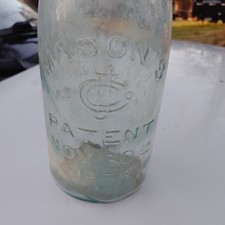 ANTIQUE MASON'S PATENT NOV 30TH 1858 GREEN GLASS MISSING LID picture