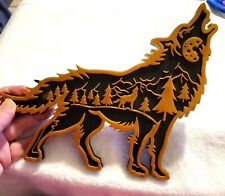 Lone Wolf Whistling Moon Ornament Resin picture