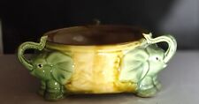 1980s Green Ceramic Shallow Planter  With Three Elephants Trunks Up picture