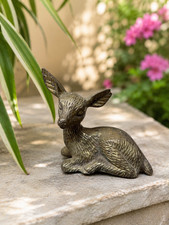 Vintage Brass Deer Figurine | Resting Fawn Statue | Rustic Woodland Animal Decor picture
