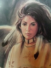 Traditional Native American Woman Deer Matted Framed Print Nature Harmony picture