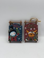Set Of 2 Creative Design Limited Wood Sleds 2012 Christmas Ornaments 4.5
