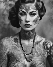 Vintage Tattoo Photo Woman Black And White Picture Antique Style Wall art V1 picture