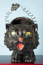 Vtg Dept. 56 Glitter Paper Mache Black Cat Candy Bucket Container Halloween picture