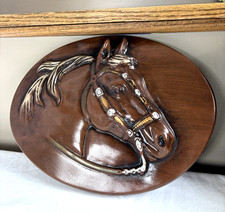 Vintage Horse Head Plaque Oval Chalkware 3D Western Ranch Wall Decor 13x10 picture