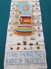 Rare Merrie Miss Vintage LDS Peace Linen Wall Hanging Verses, Metals, Buttons picture