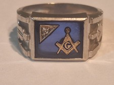 Vintage 10K White Gold Diamond Masonic Ring – Size 9.75 – 10G picture