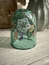 Fenton Spruce Green Fairy Lamp Top Shade Hand Painted Signed 3.25