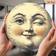 Vintage Smiling Moon Face Round Aluminum Tin Metal Signs Home Décor 8x8 Antique  picture