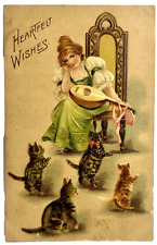Helena Maguire Cat Postcard Girl Green Dress Chair Mandolin Audience Of Four u/s picture