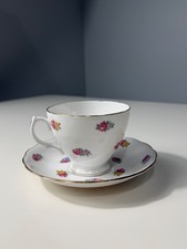 Vintage Royal Vale Bone China Teacup & Saucer Floral Gold Trim England picture