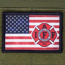 Fire Fighter Patch Moral Tactical First Responder IAFF USA Flag Hook & Loop 3x2 picture