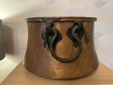 Vintage Copper Cauldron Pot Planter With Cast Iron Handles Hand Forged picture