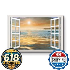 Renditions Gallery Canvas Fake Window View Ocean Sunset 18