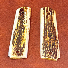 Vintage 1911 Stag Scales Grip Panels Pair, 2 Screw Holes Each picture
