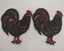 Lot 2 Vintage Cast Iron Rooster Trivet Stained Glass 1983 W.A. Taiwan Hot Plate picture