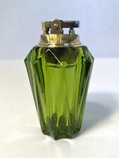Vintage MCM Viking Glass Diamond Point Table Lighter Green With Brass Top Nice picture