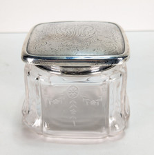 Antique 1893 Gorham Sterling Silver Glass Powder Jar Dresser Vanity Box 60g Lid picture