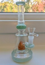 Water Pipe Bong 8 Inch Heavy Green Slime Premium Shower Perc Red & Green Swirl picture