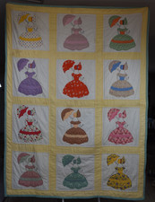 Vintage Parasol Lady Quilt Sunbonnet Sue Southern Belle Applique Bed Spread picture