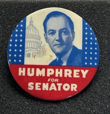 Vintage 1954 Hubert Humphrey For Senator Minnesota Campaign Pinback Button 2.25” picture
