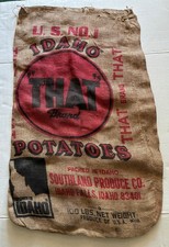 Vintage THAT BRAND IDAHO POTATOES 100 lbs. Empty Burlap Sack Bag U.S. No. 1 picture