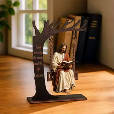 Jesus on Swing Figurine Christian Desk Ornament John 14:6 Home Office Decor Gift picture