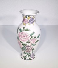 Vintage HFP Chinese MACAU Hand Painted ASIA PORCELAIN Vase Pink Floral 8.125