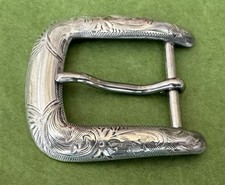 VTG Signed McCabe Sterling Silver 1” Fit Engraved Monogram Ranger Belt Buckle picture