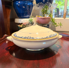 VTG Lenox USA Liberty Mansfield Round Covered Vegetable Dish 9” Blue Gold Trim picture